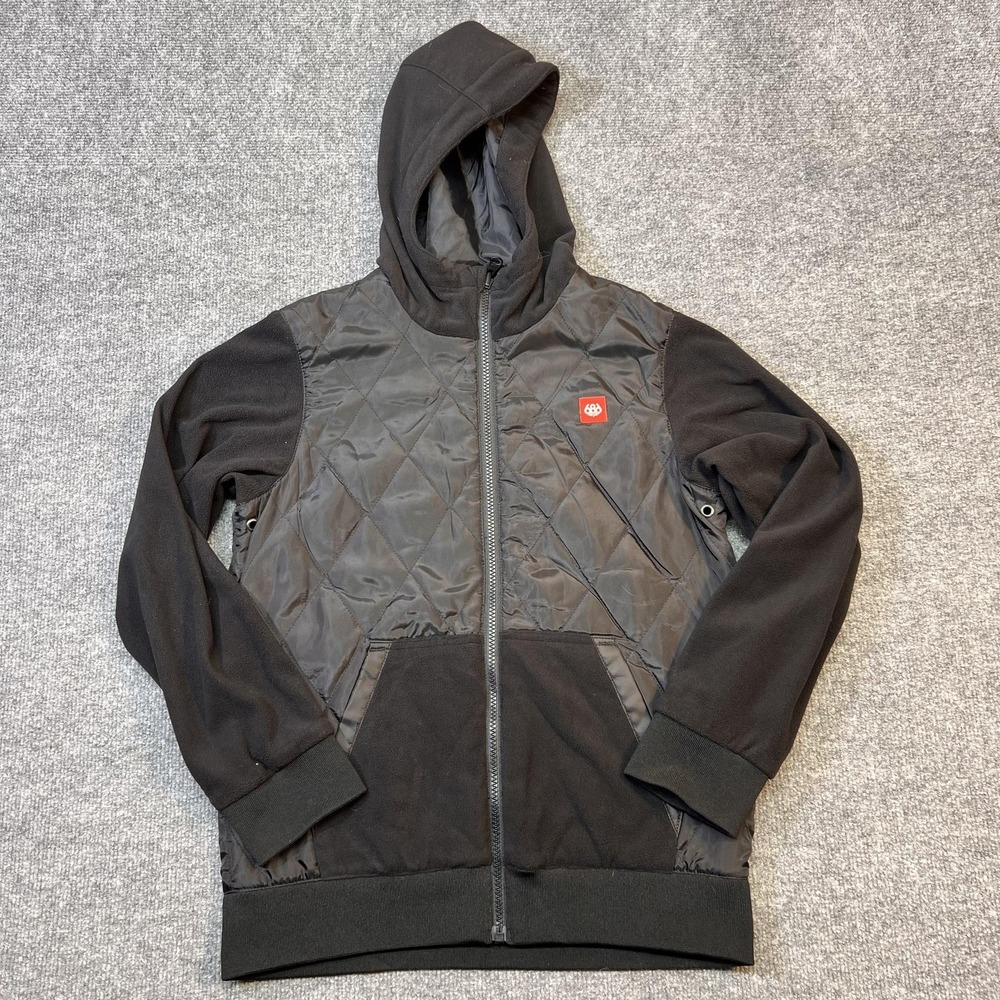 686 Smarty Amp Jacket Boys Large Black Hooded Quilted Fleece Lined Winter L7W501